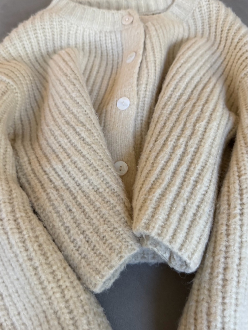Ivory Ribbed Button-Front Cropped Cardigan Sweater - Picture 5 of 8